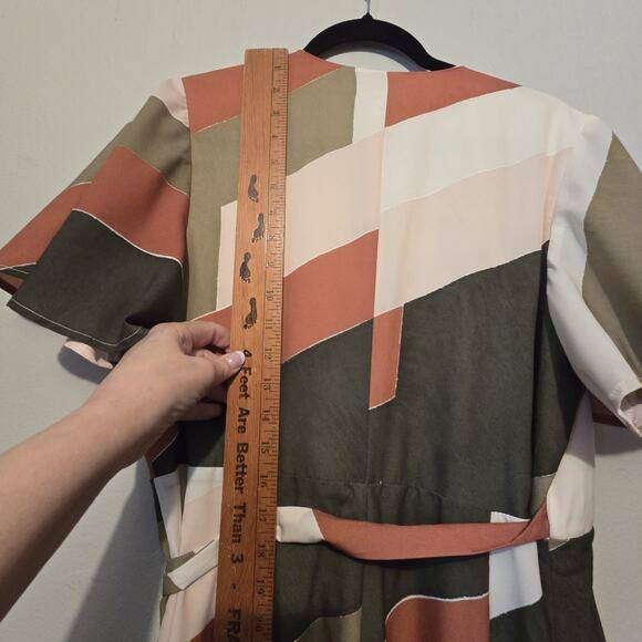 Hutch Anthropologie Abstract Wrap Maxi Dress Womens LG Green Geometric Flowy - Picture 10 of 16